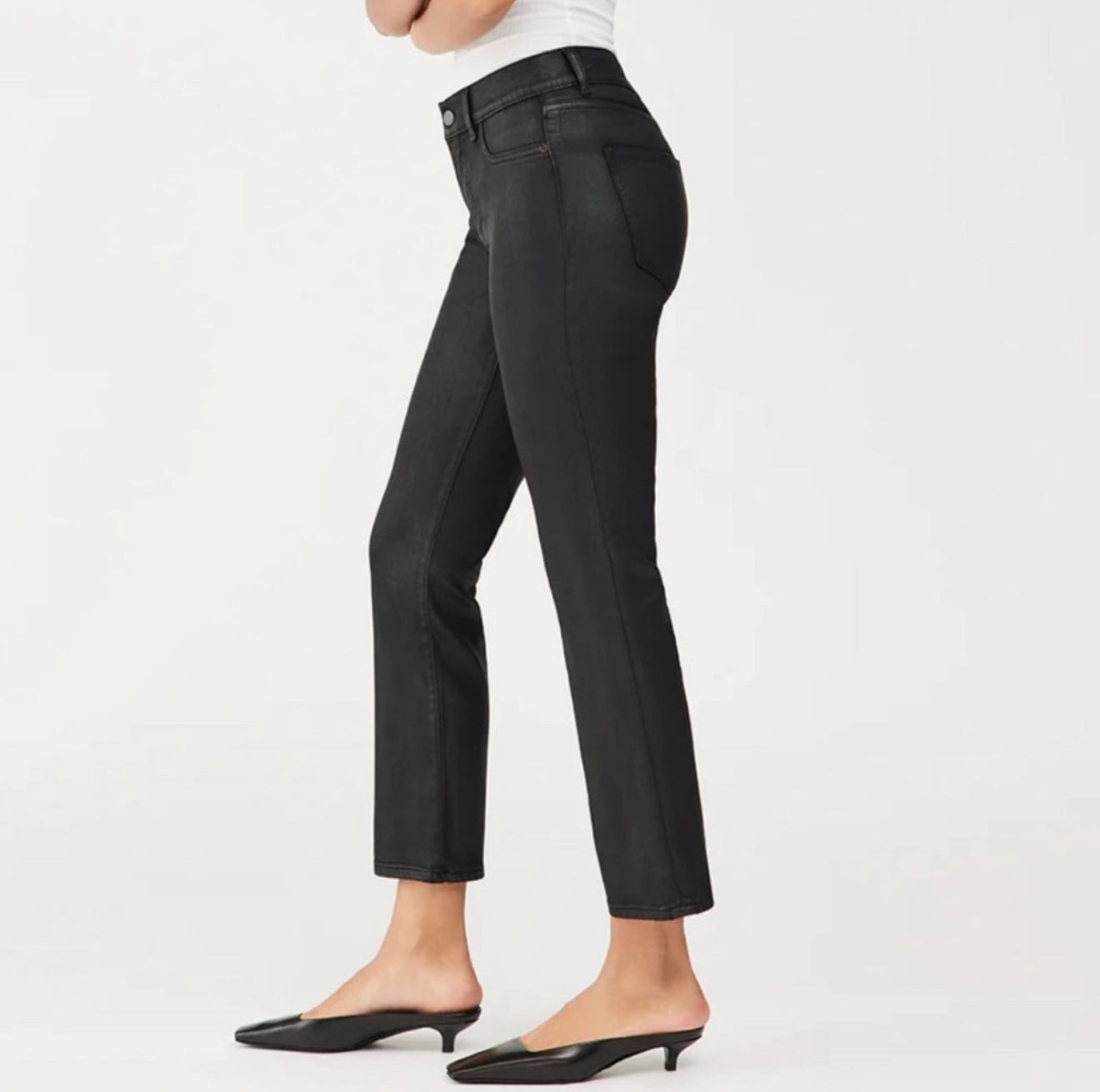 DL1961 Mara Straight Mid Rise Instasculpt Ankle - Black Coated