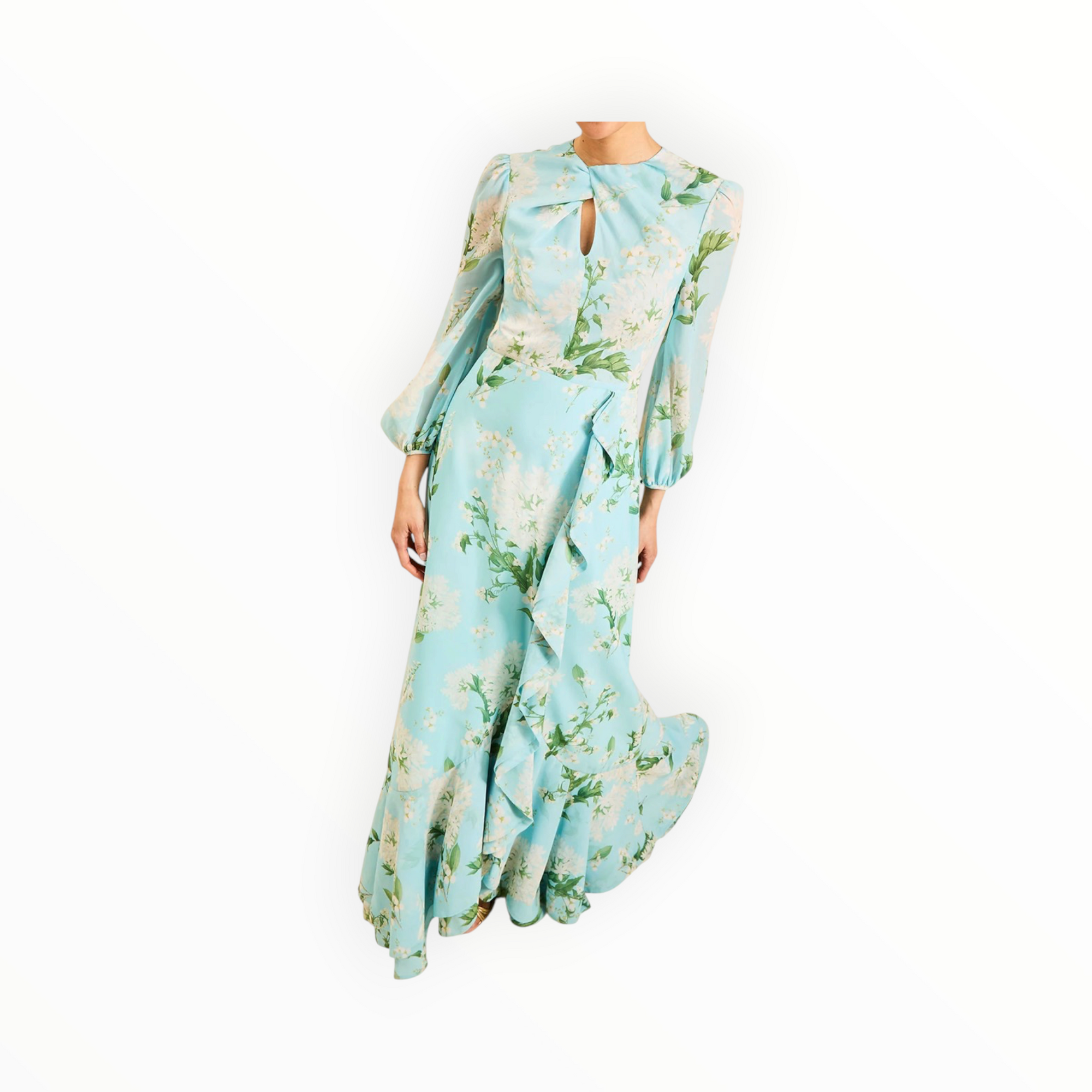 Mestiza Ophelia Chiffon Gown - Blue Botanica