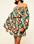 MISA Jordana Dress - Prismatic Tile Coral Cotton