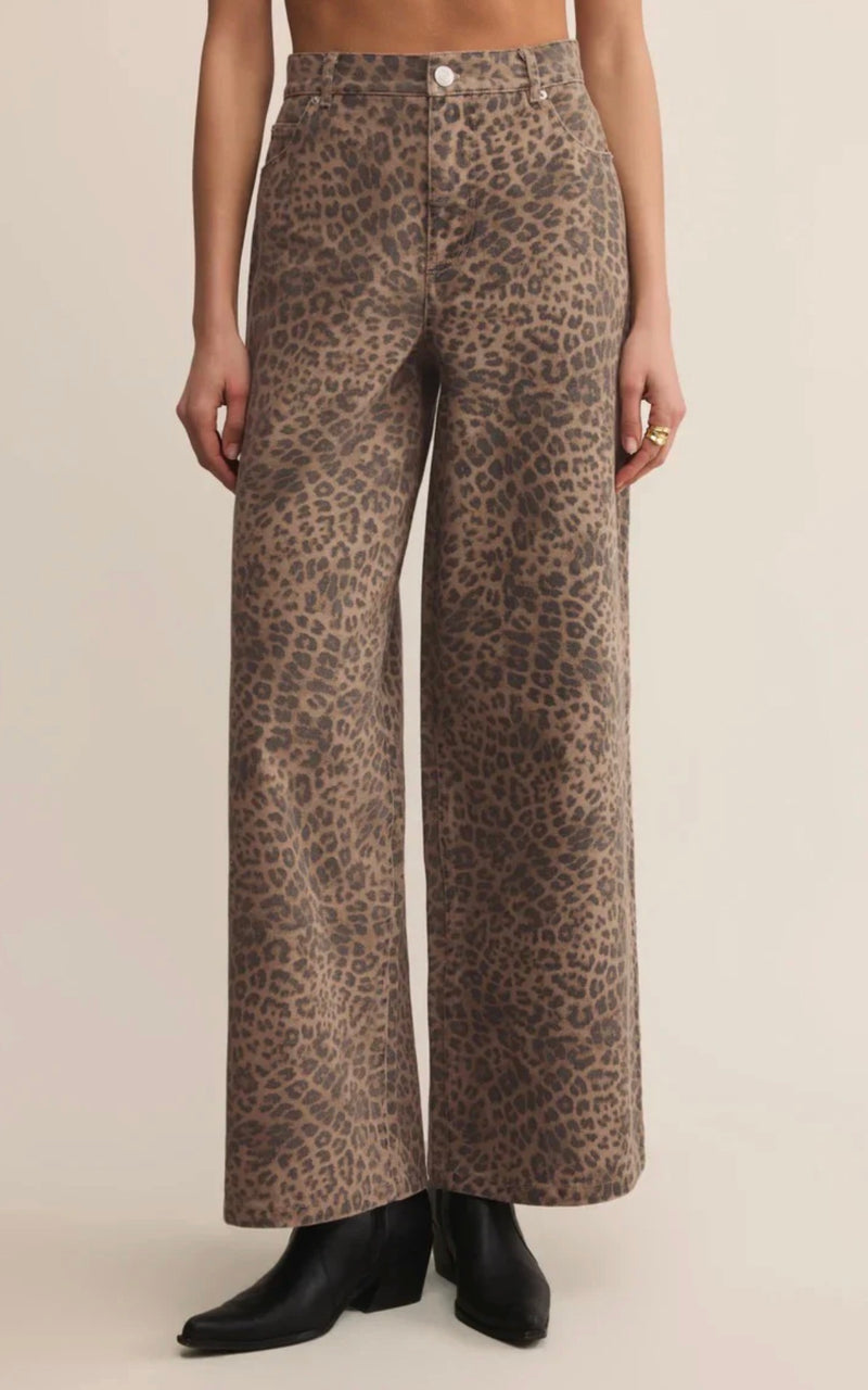 Z Supply Marli Denim Leopard Pant - Desert Tan