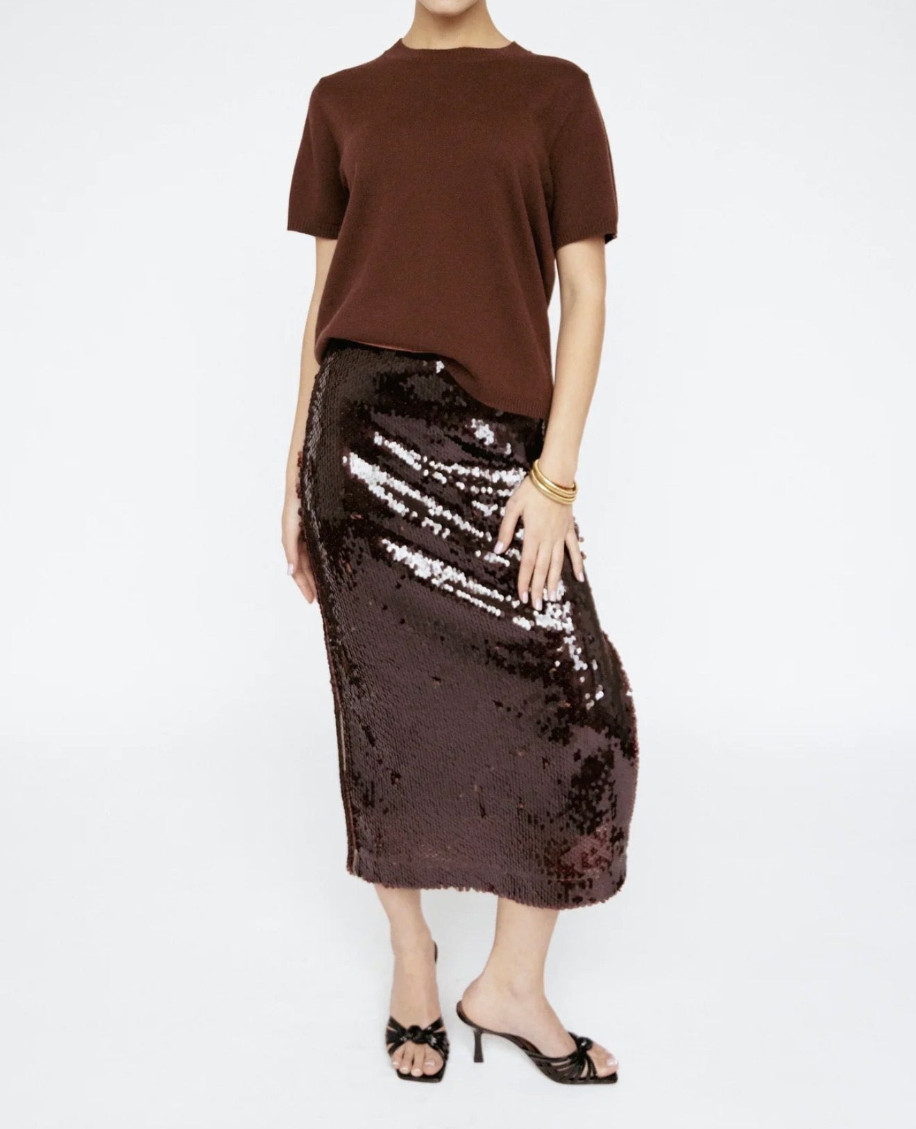 Amanda Marie Sequin Midi Skirt - Mahogany
