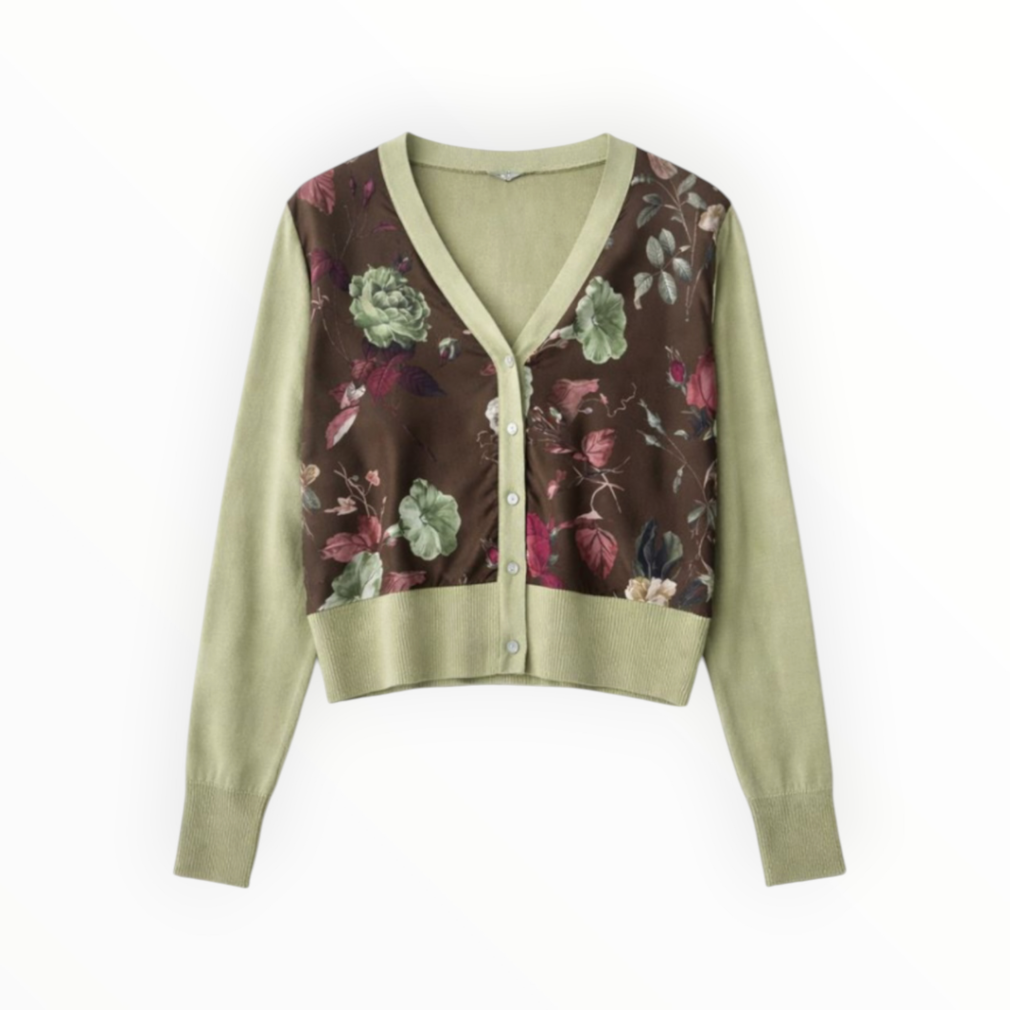 in bed with yOu Brown Floral Silk Front Cardigan