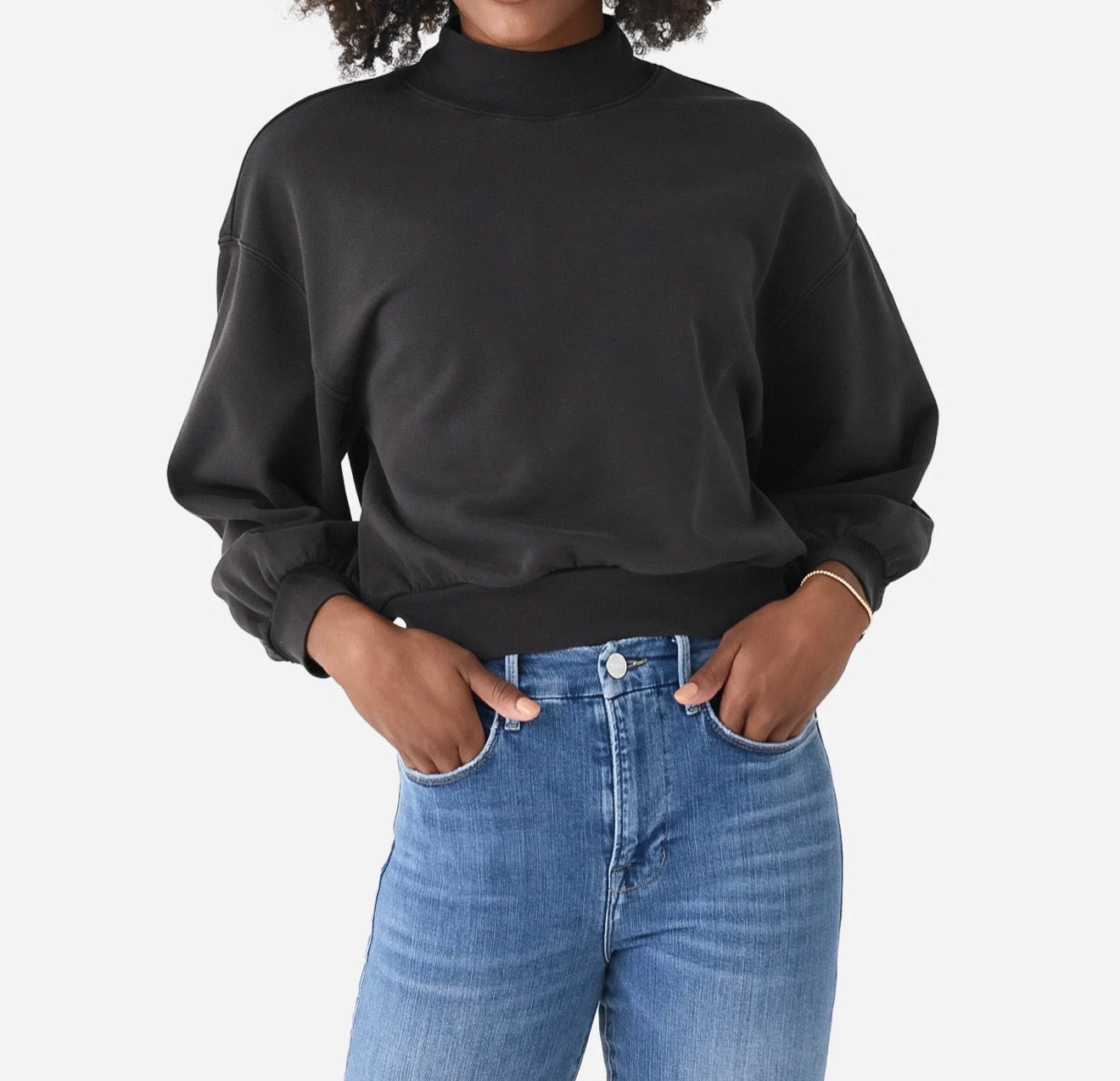 Frame Balloon Sleeve Mockneck Sweatshirt - Faded Noir