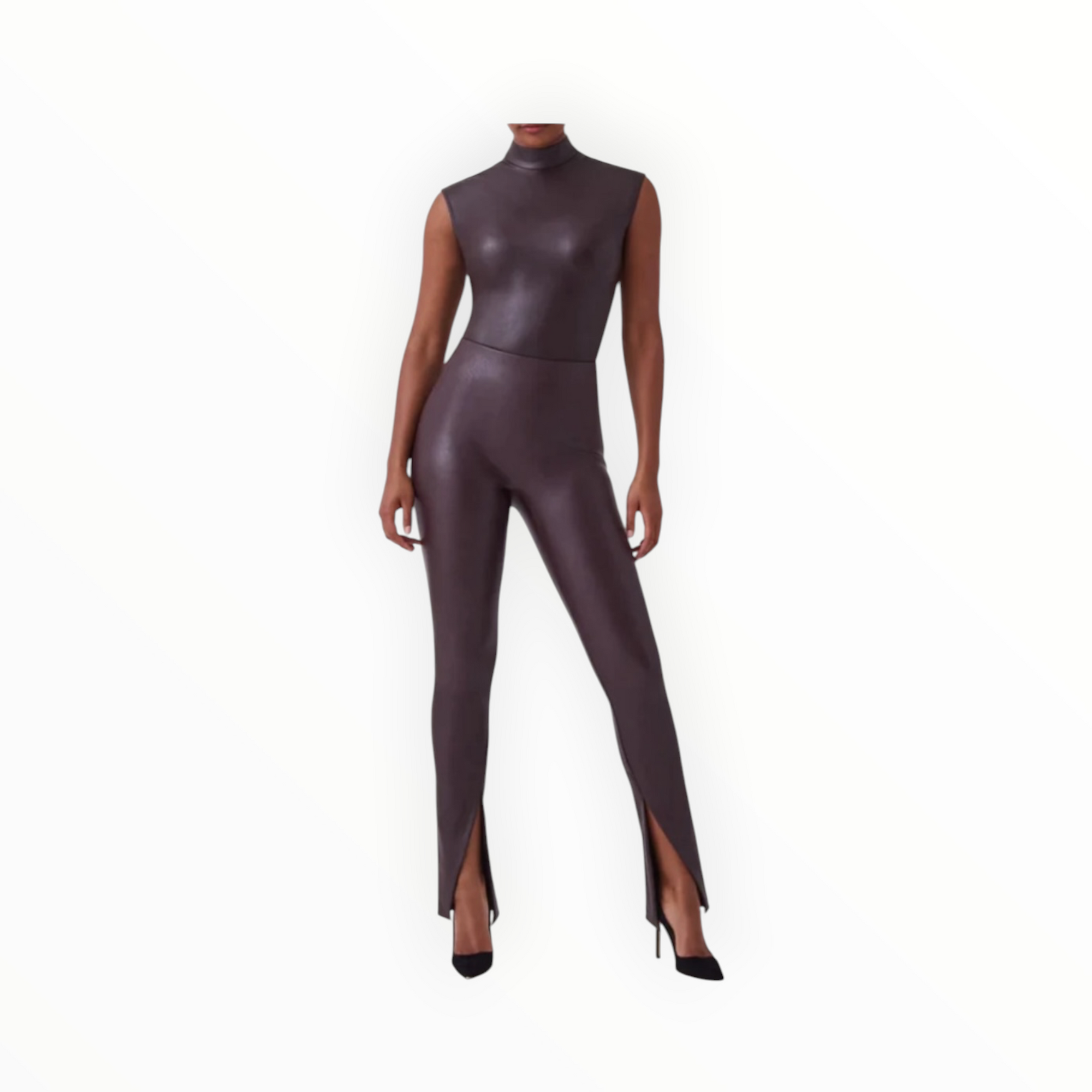 Spanx Leather Front Slit Legging - Cherry Chocolate