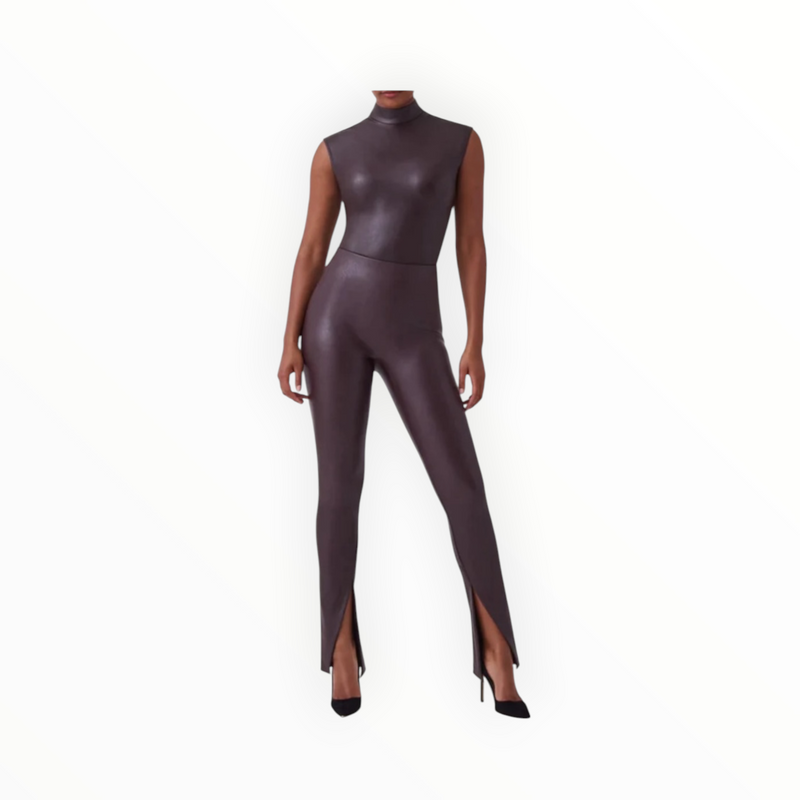 Spanx Leather Front Slit Legging - Cherry Chocolate