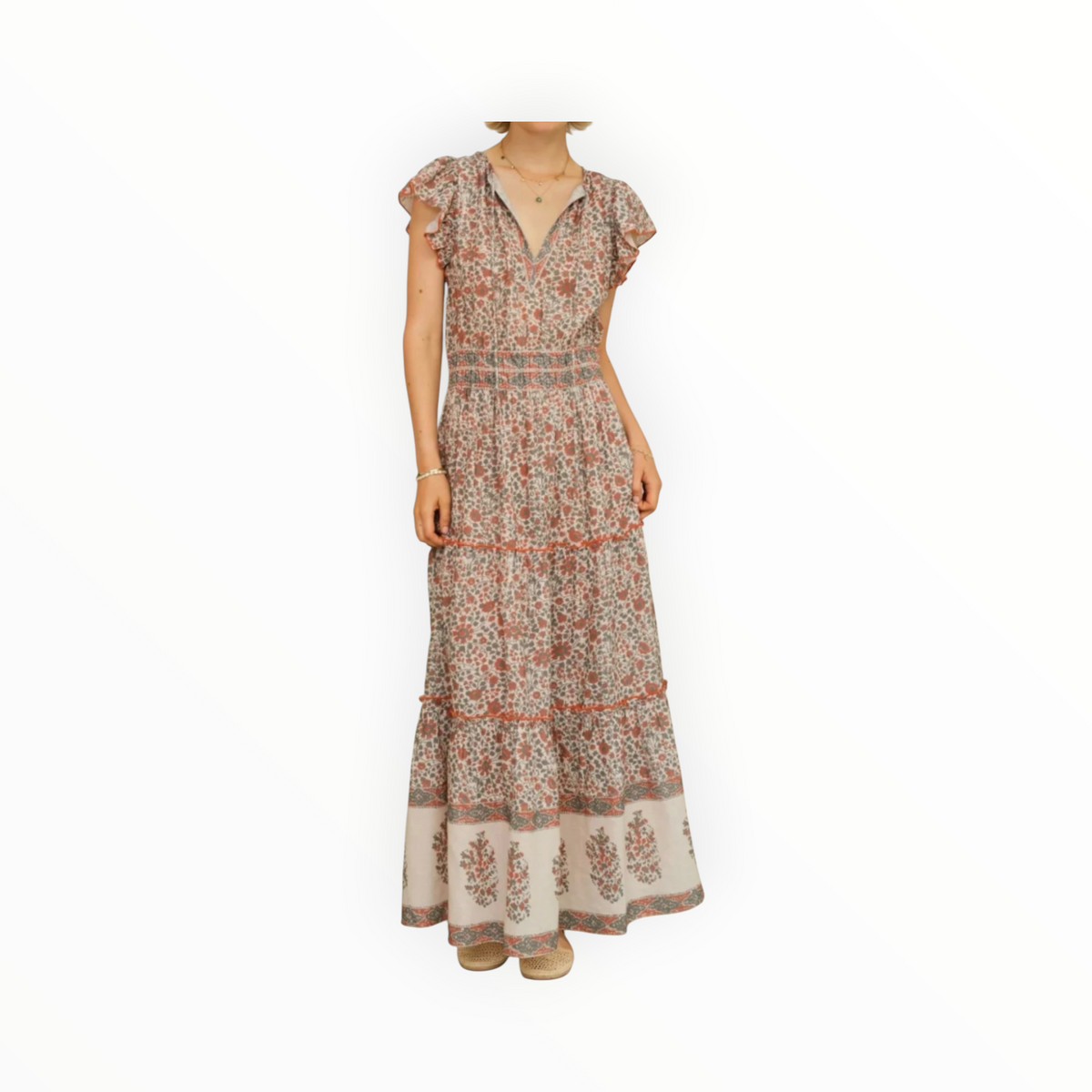 M.A.B.E Della Print Maxi Dress - Rust/Khaki