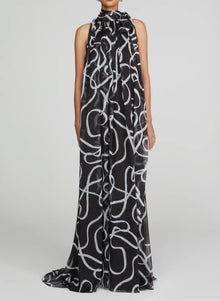 Halston Lyle Chiffon Gown - Black Ribbon