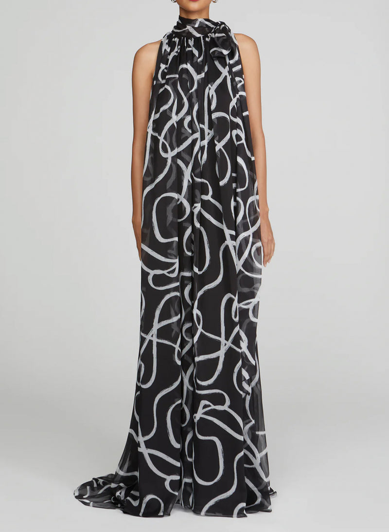 Halston Lyle Chiffon Gown - Black Ribbon