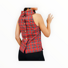 Sail to Sable Tartan Cowl Neck Button Back Top - Red