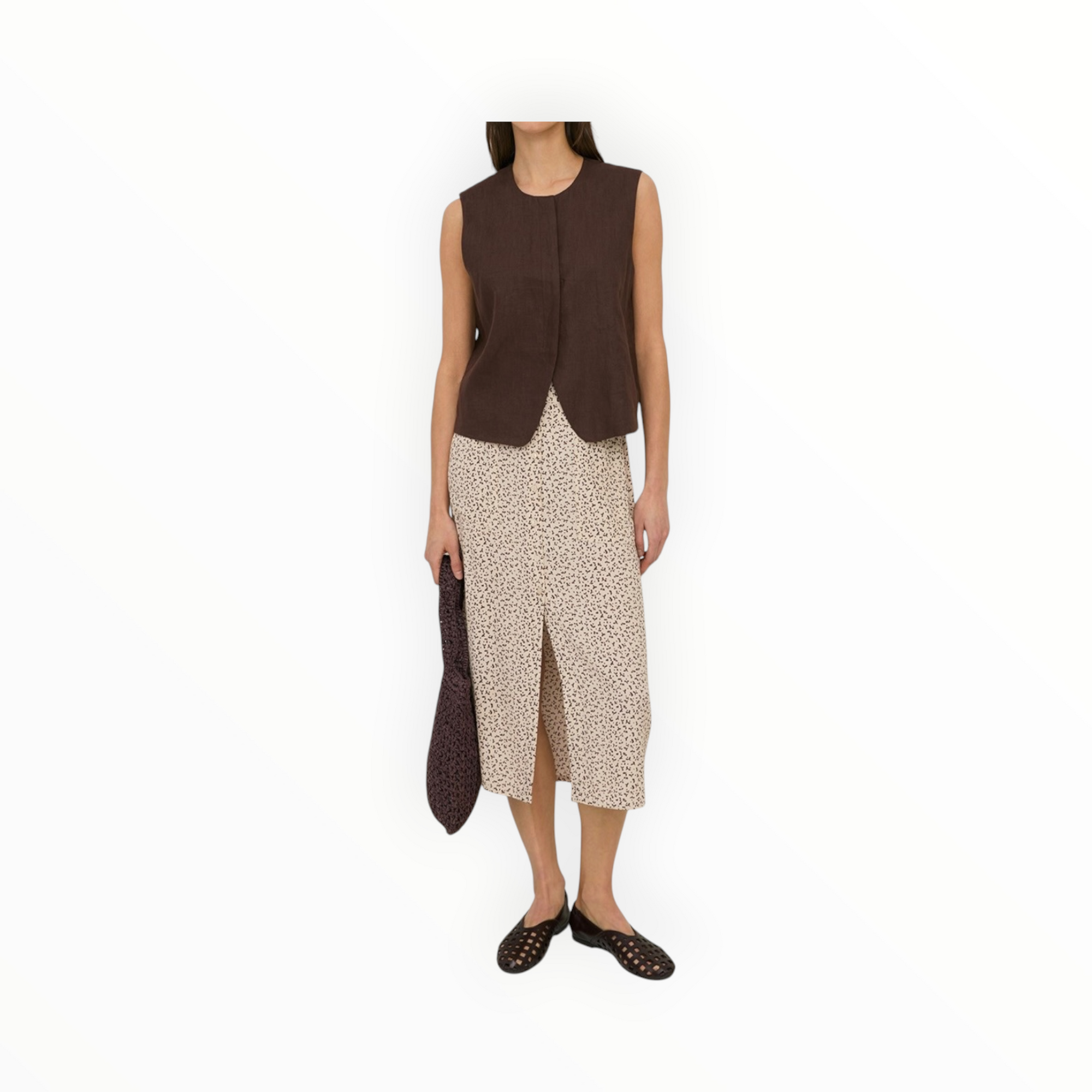 Yerse EcoVero™ Floral Print Skirt - Ecru