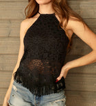 NIGHTCAP Lotus Lace Apron Fringe Top - Black