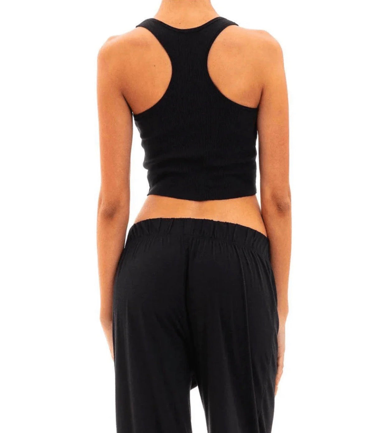ÉTERNE Cropped Rib Racerback Tank - Black