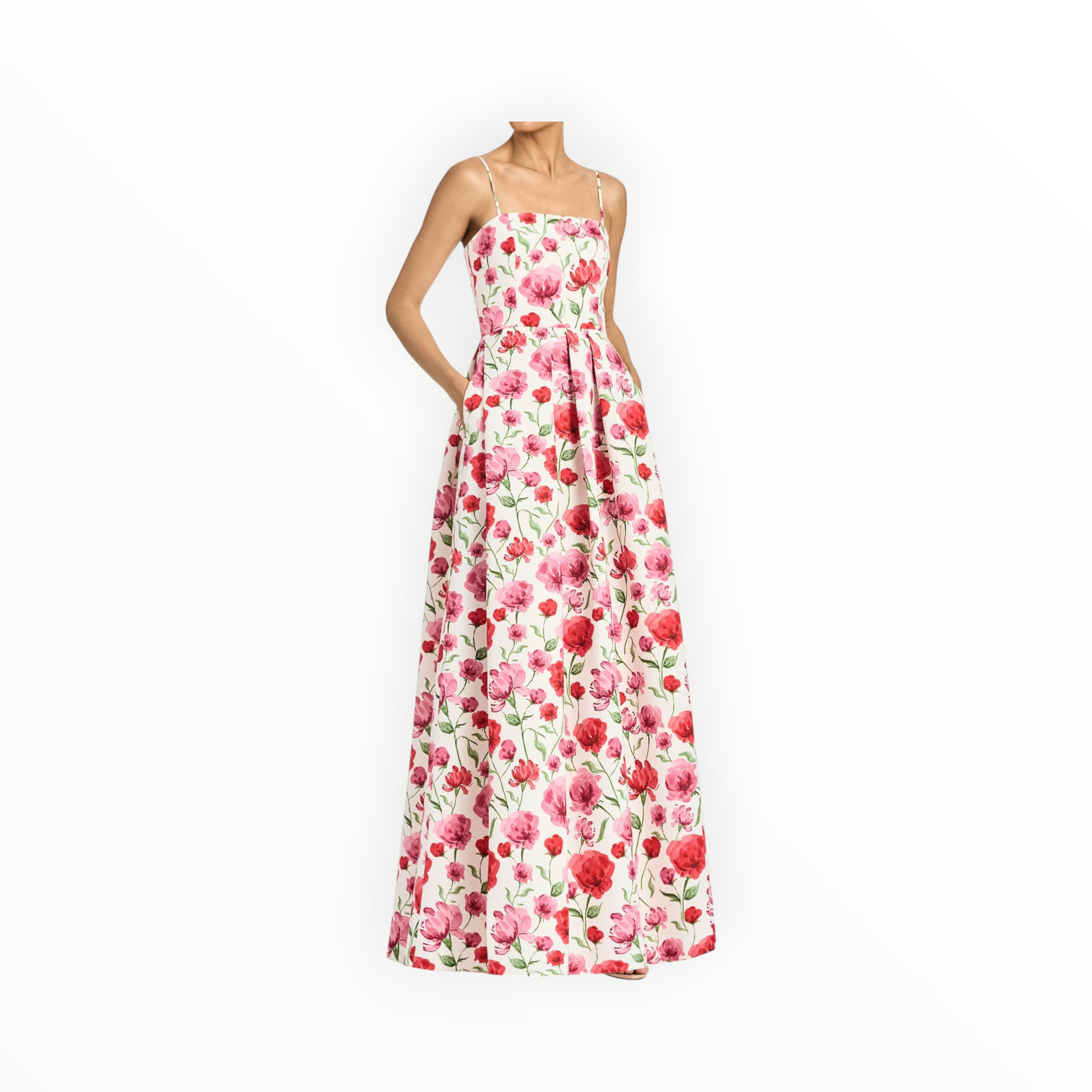 Sachin & Babi Beau Ivory Floral Waist Gown - Watercolor Poppies