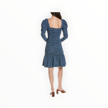 Ganni Stretch Seersucker Gathered Mini Dress - Mini Check Granada Sky