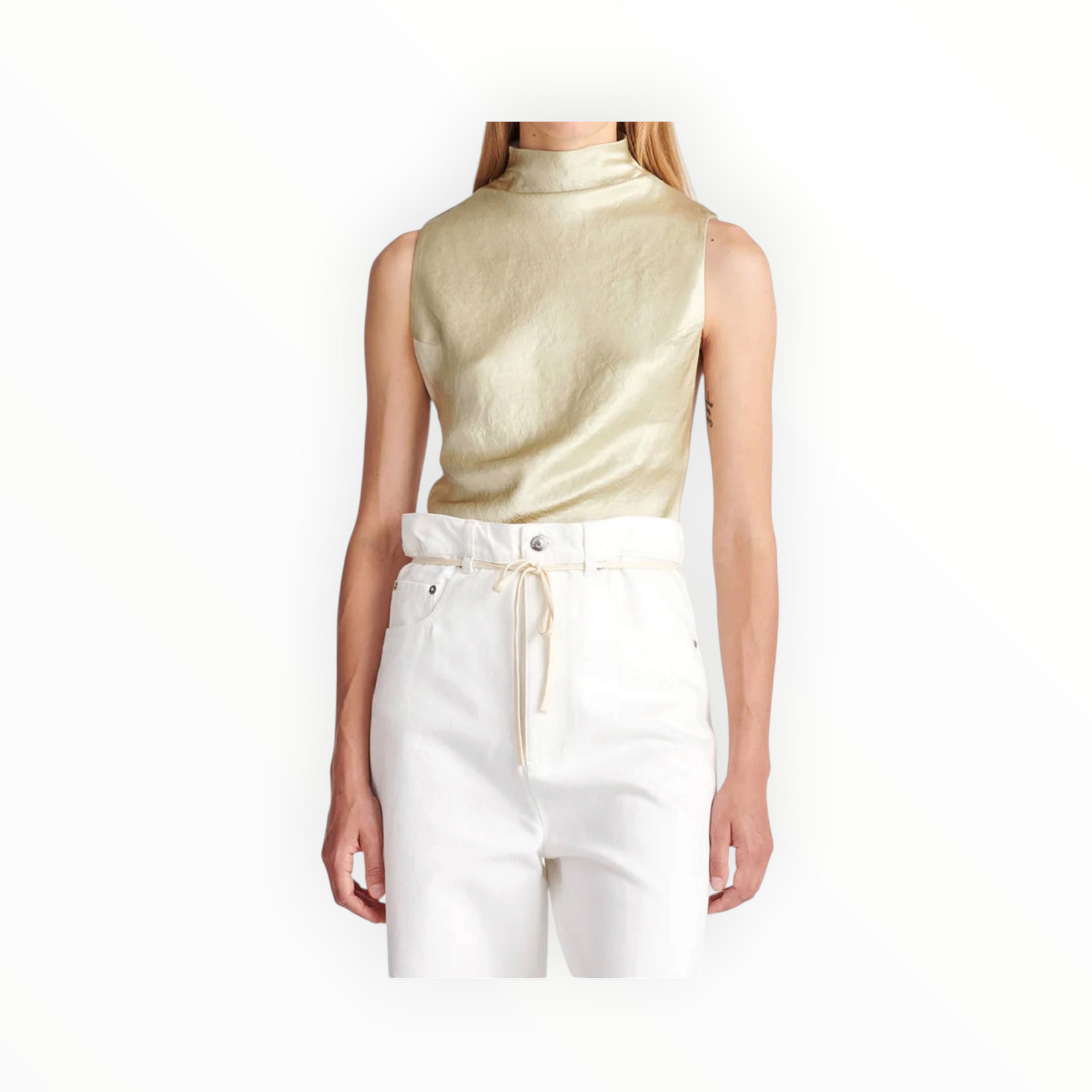 Nanushka Colson Crinkled Satin Turtleneck Top - Green Tea