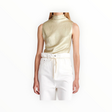 Nanushka Colson Crinkled Satin Turtleneck Top - Green Tea