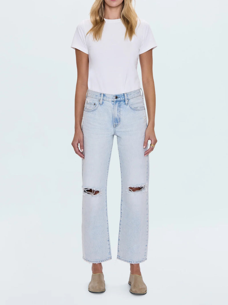 Pistola Lexi Mid Rise Bowed Straight Jean - Solstice Distressed