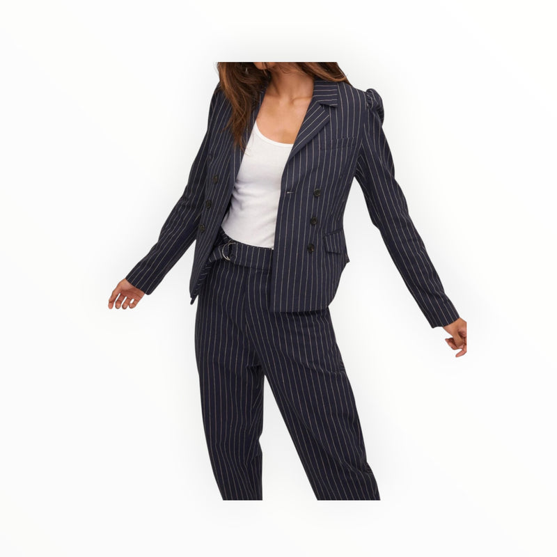 Marissa Webb Noel Double Breasted Blazer - Navy Beige Pinstripe
