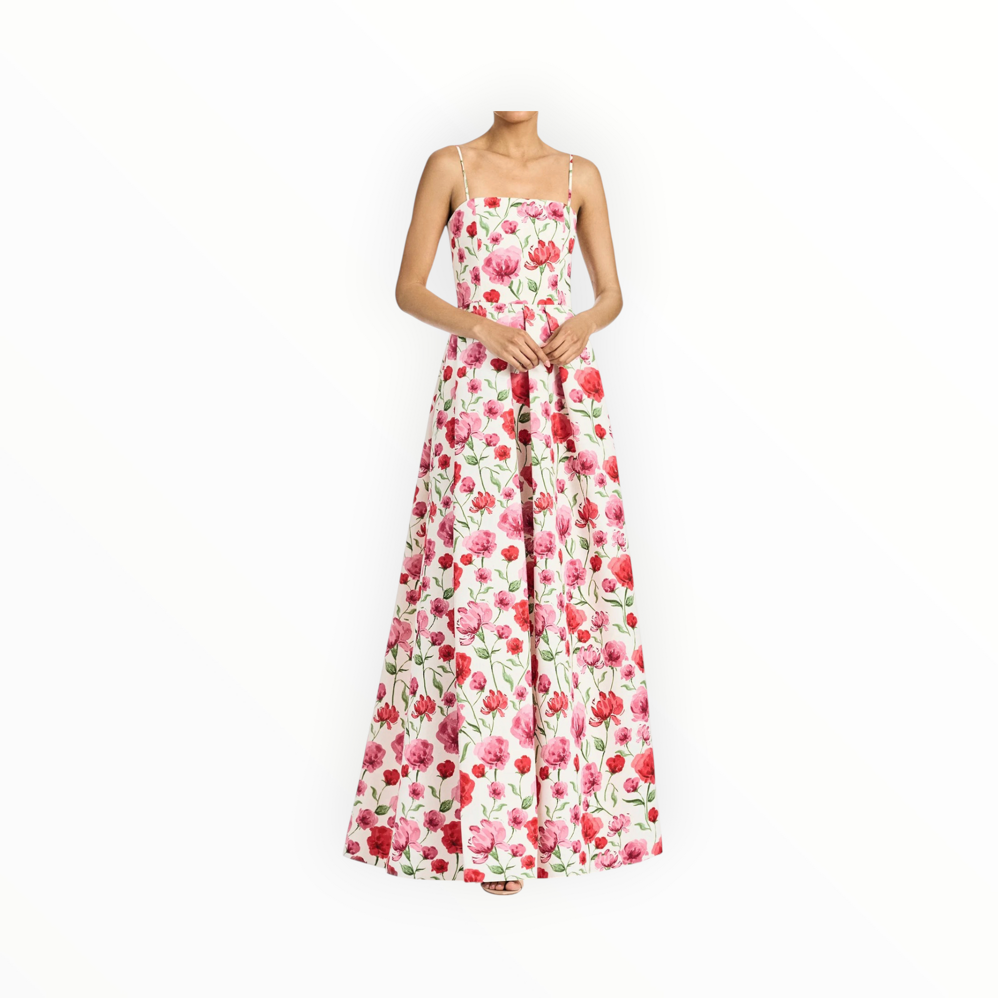Sachin & Babi Beau Ivory Floral Waist Gown - Watercolor Poppies