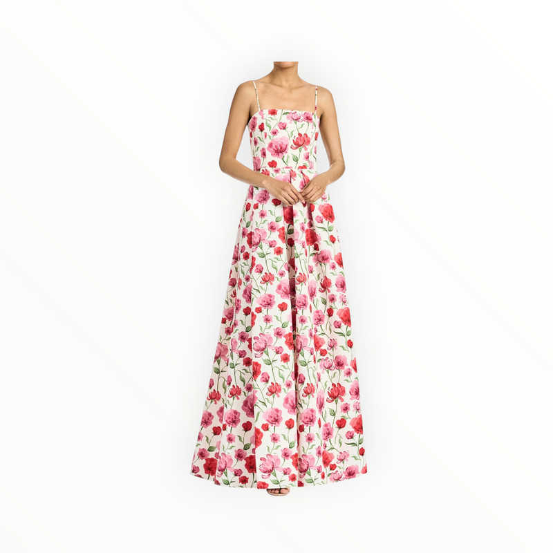 Sachin & Babi Beau Ivory Floral Waist Gown - Watercolor Poppies