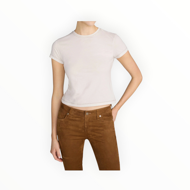 Frame The Contrast Stitch Baby Tee - Bone