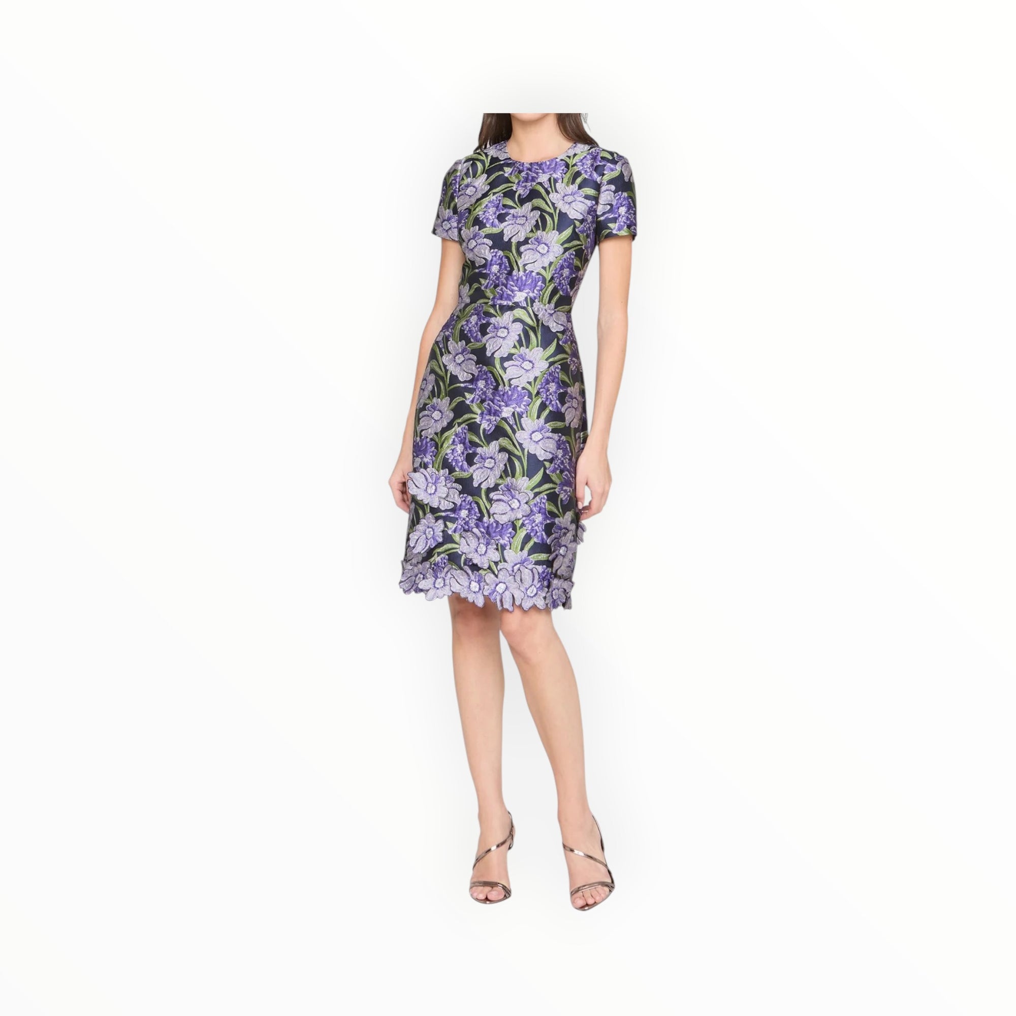 THEIA Serenza Jacquard Dress - Iris Bloom/Navy
