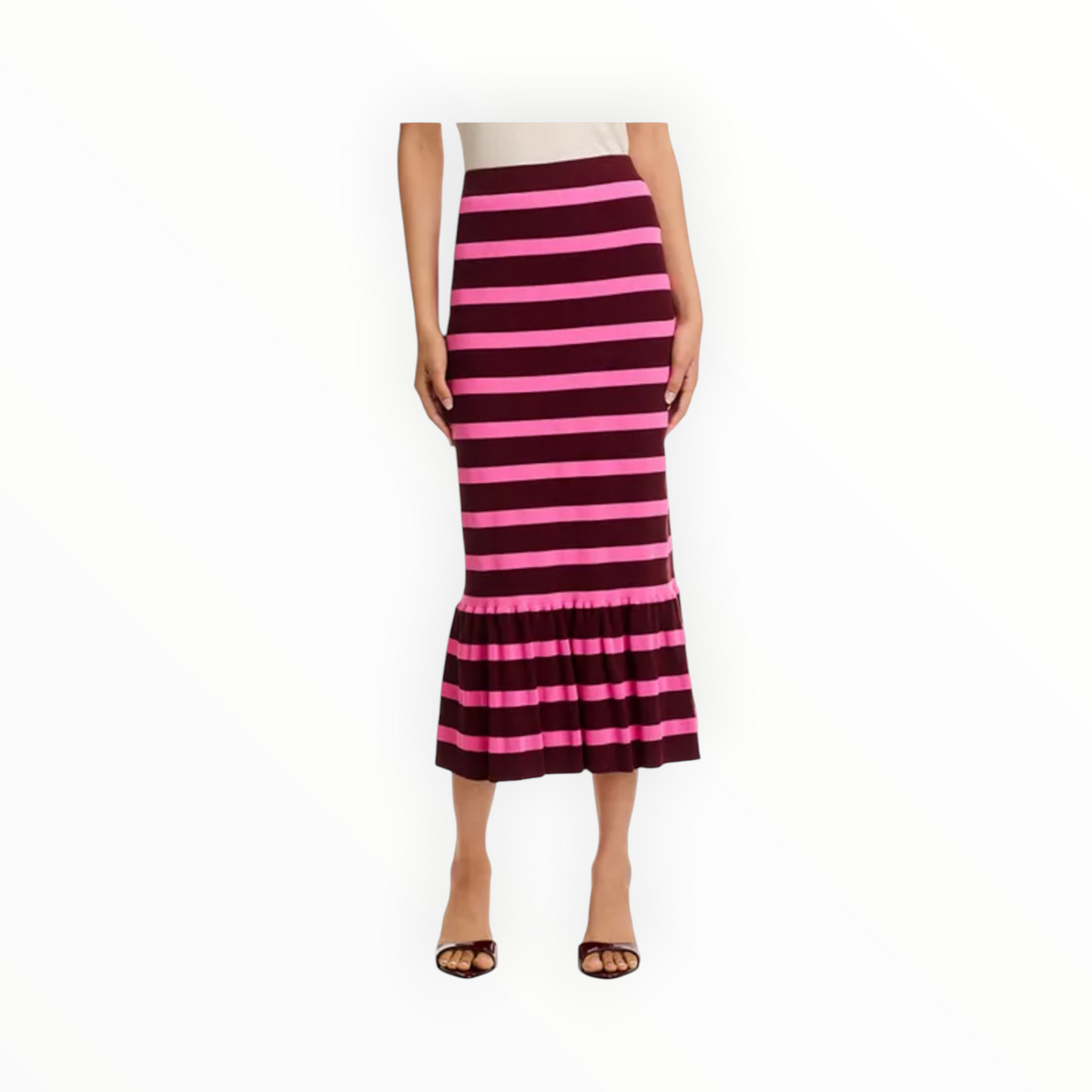 Essentiel Antwerp Iluminous Striped Knit Skirt - Margot Mauve