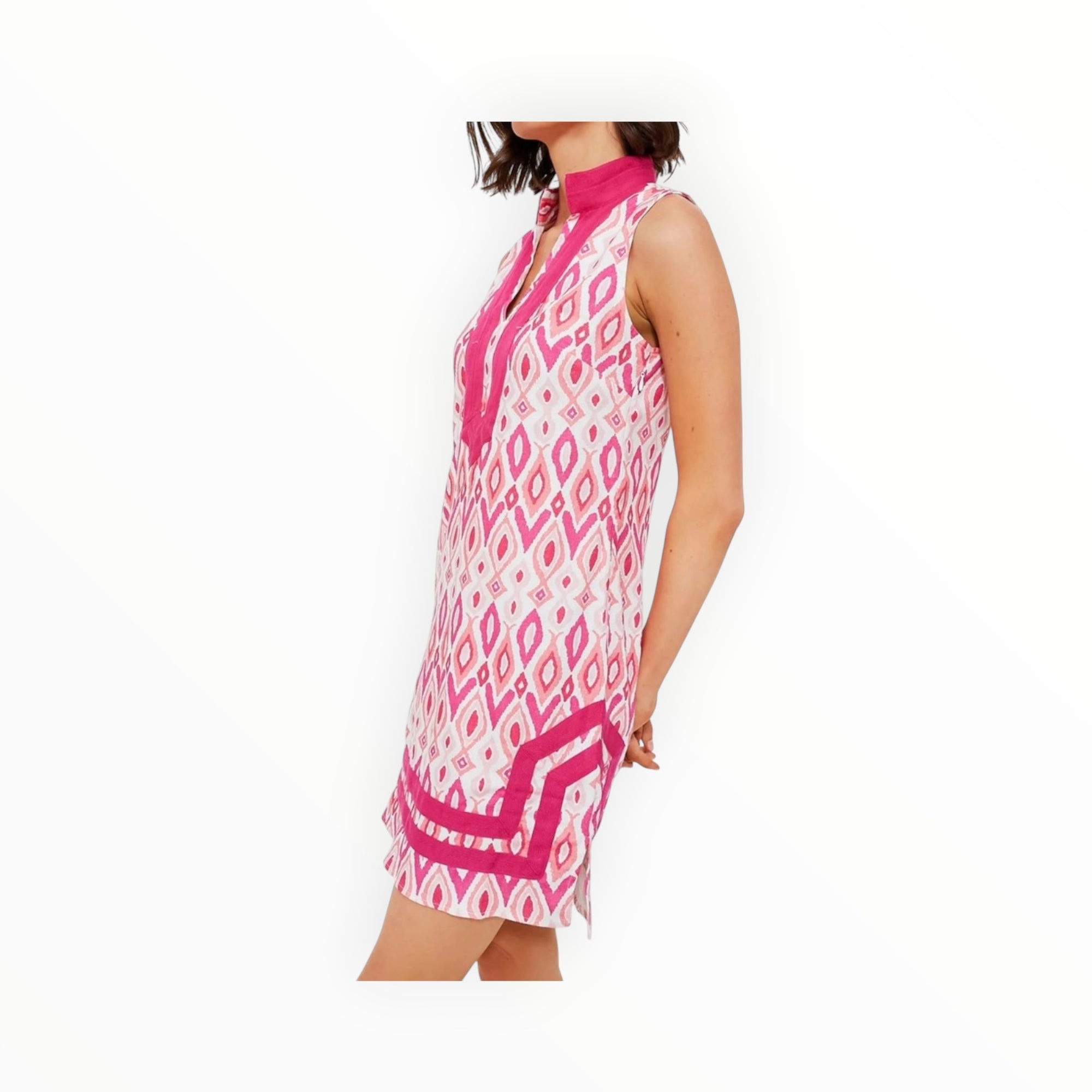 Sail To Sable Pink Ikat Sleeveless Classic Tunic
