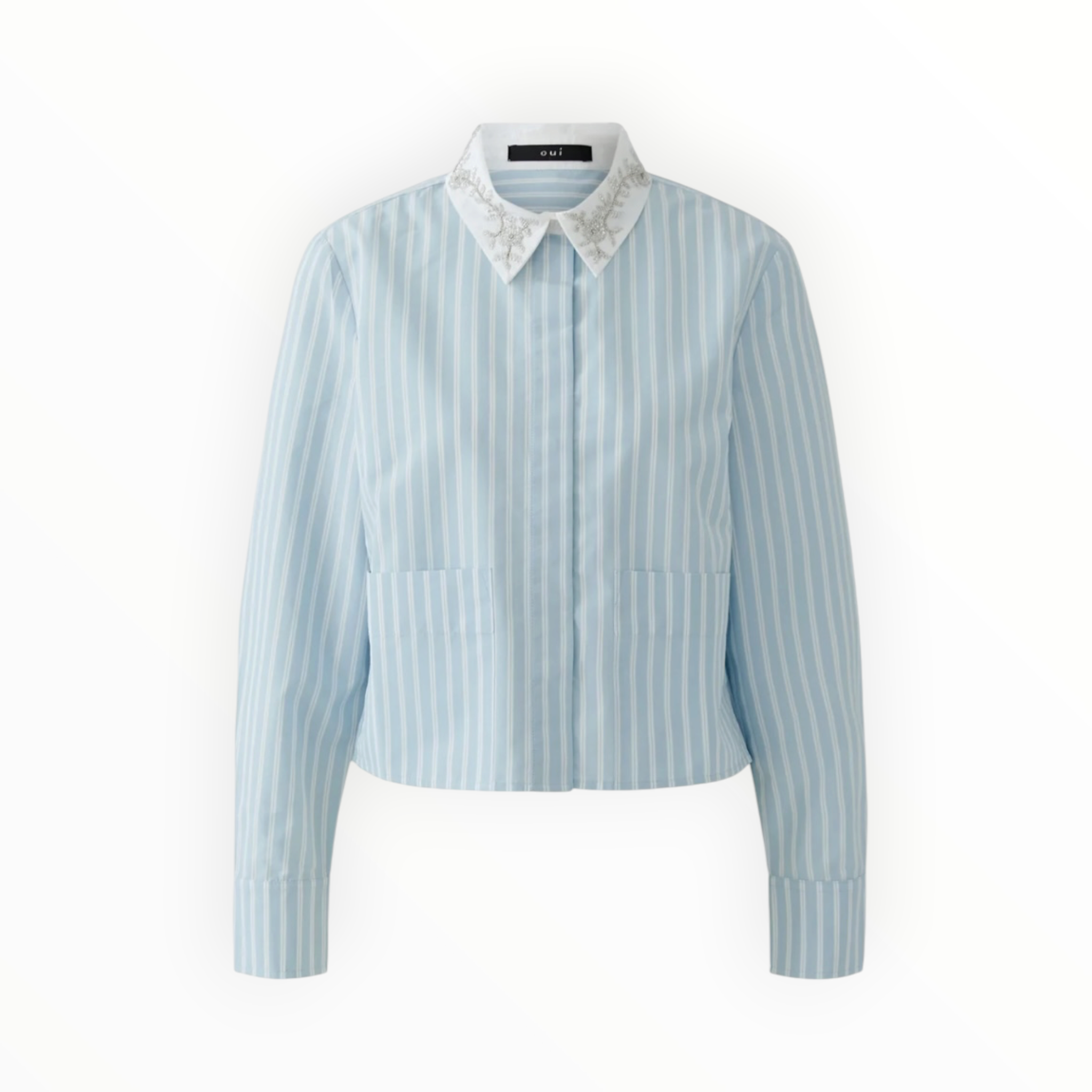 Oui Blue/White Stripe Shirt With Jewelled Collar