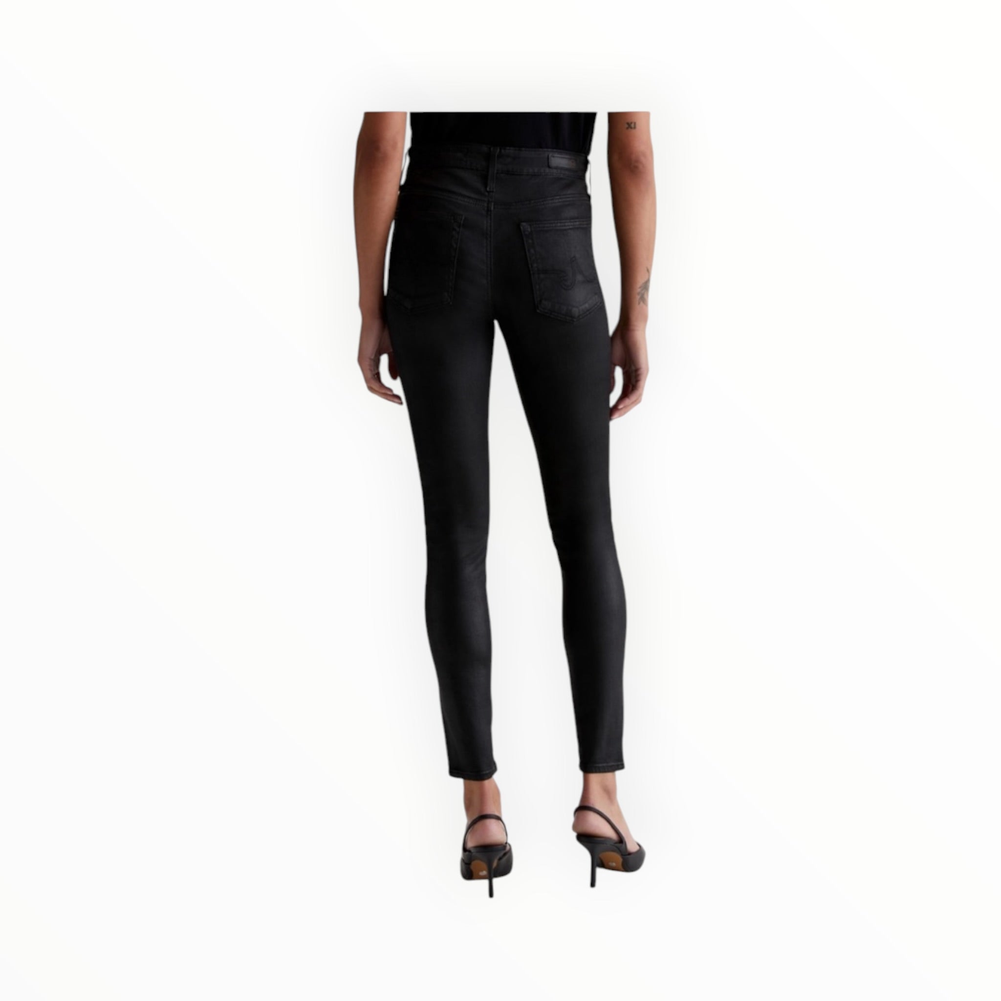 AG Jeans Farrah High Rise Faux Leatherette Ankle Skinny - Super Black
