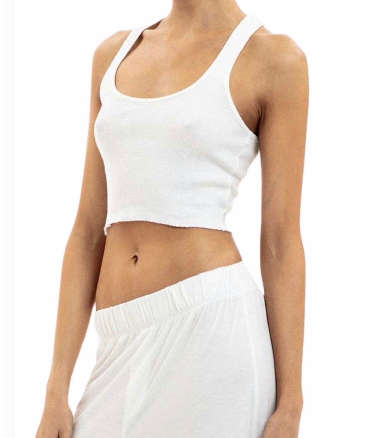 ÉTERNE Cropped Rib Racerback Tank - Ivory