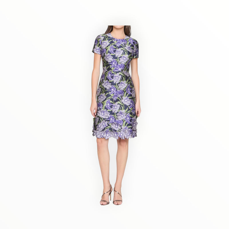 THEIA Serenza Jacquard Dress - Iris Bloom/Navy