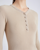 Proenza Schouler White Label Isla Knit Henley in Viscose Rib - Khaki