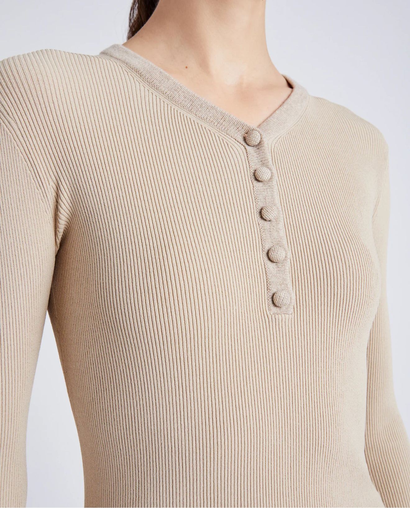 Proenza Schouler White Label Isla Knit Henley in Viscose Rib - Khaki