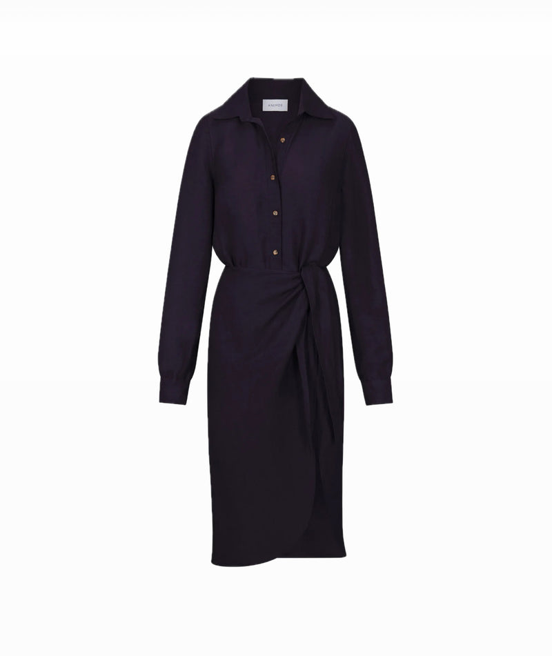 Anemos L.A. Button Down Asymmetrical Wrap Dress - Navy