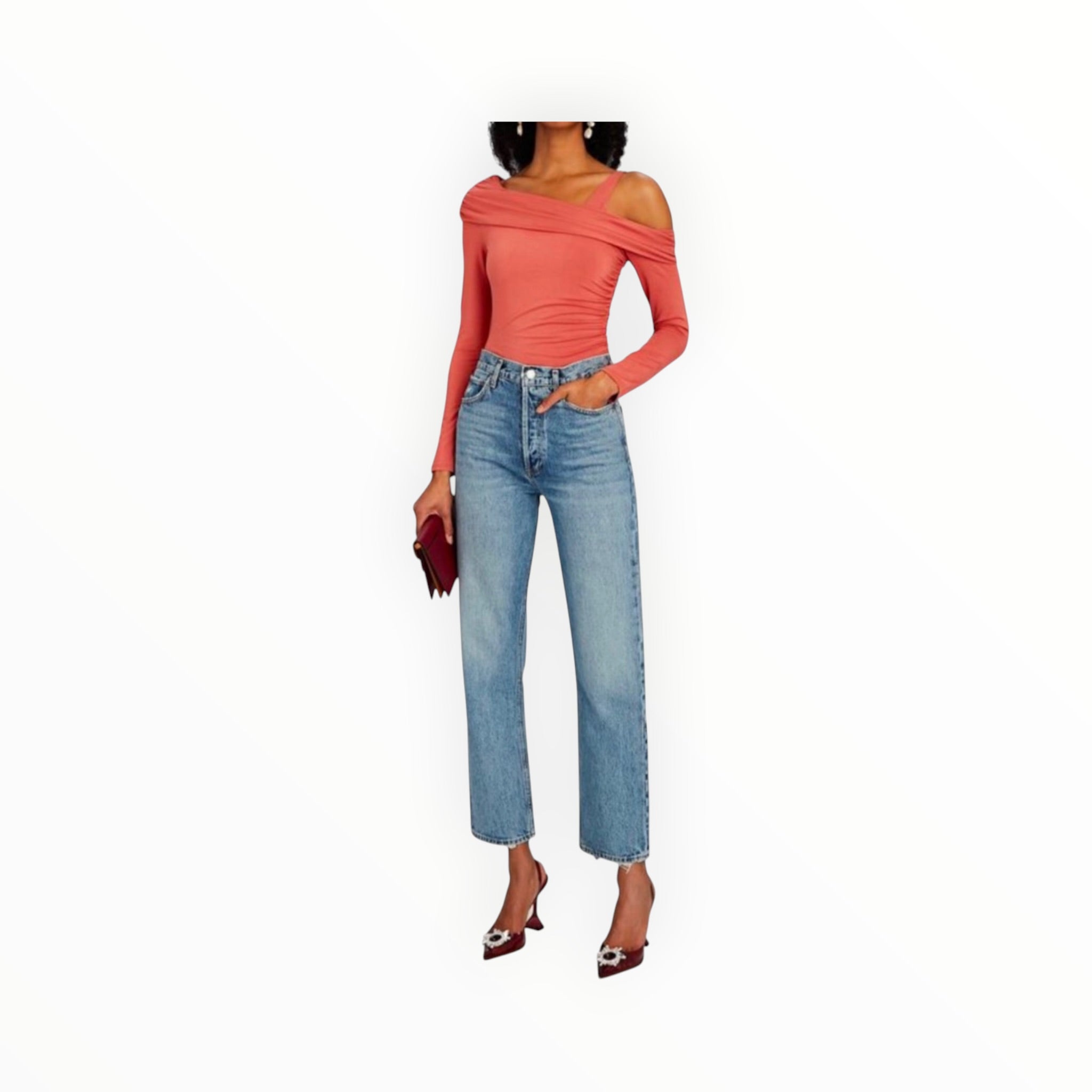 Jonathan Simkhai Gianna One-Shoulder Jersey Bodysuit - Brick