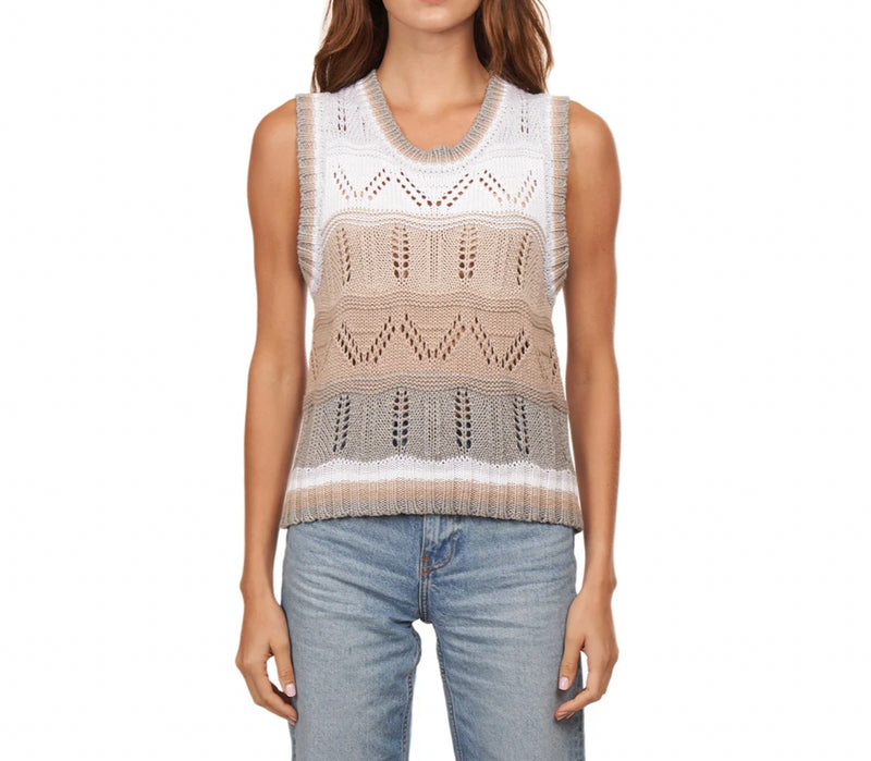Cotton by Autumn Cashmere Wavy Pointelle Striped Muscle Tee