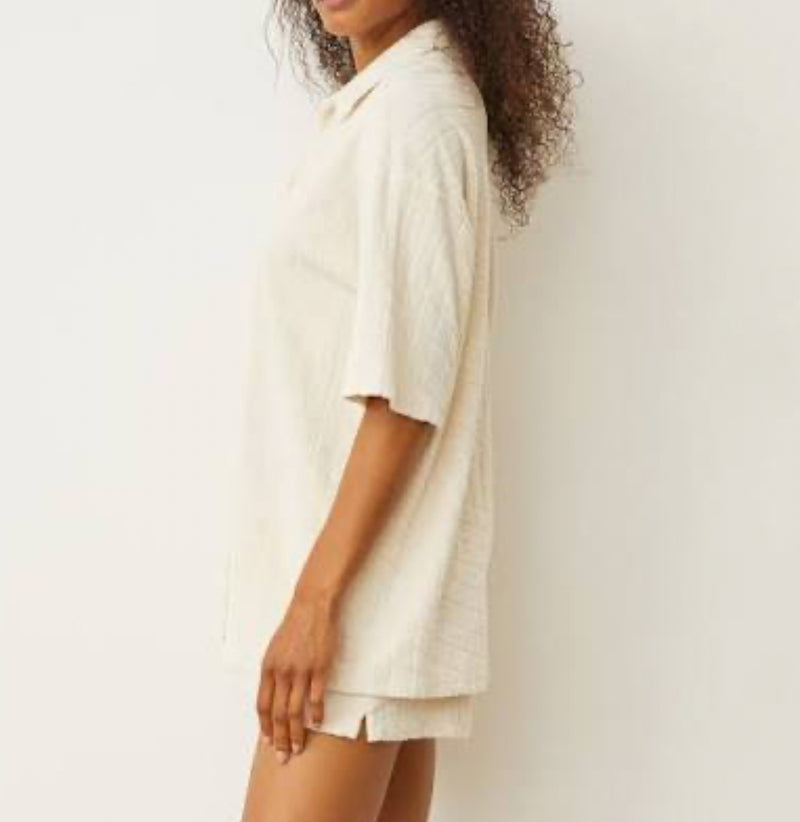 Monrow Diamond Terry Cloth Oversized Shirt - Natural