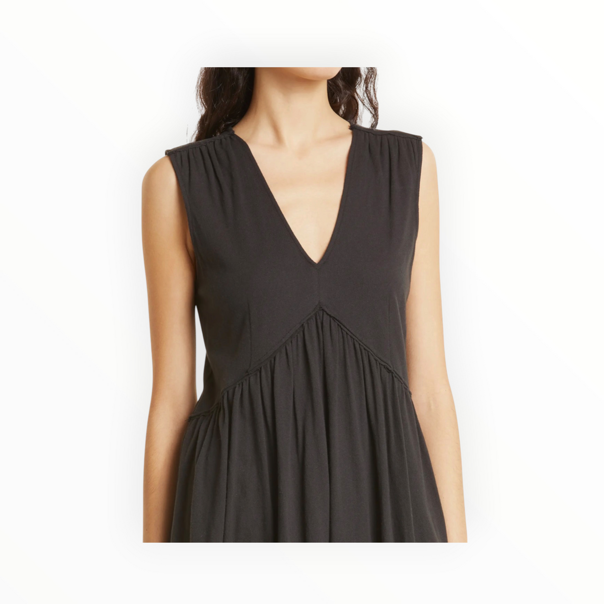 ATM Stripe V-Neck Sleeveless Minidress - Black