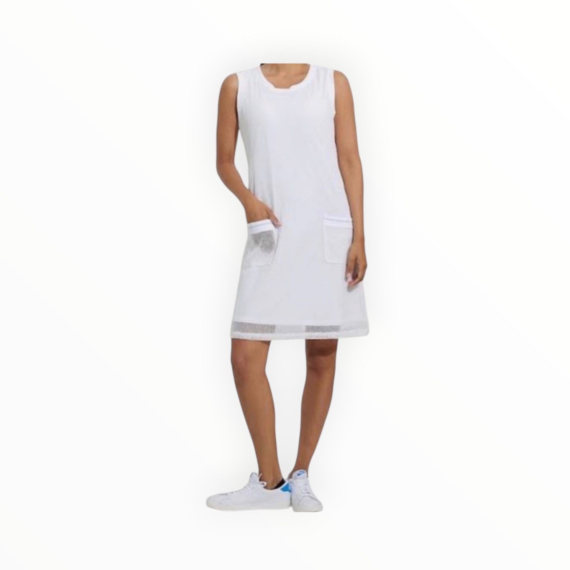 Joseph Ribkoff Mesh Overlay Dress - White
