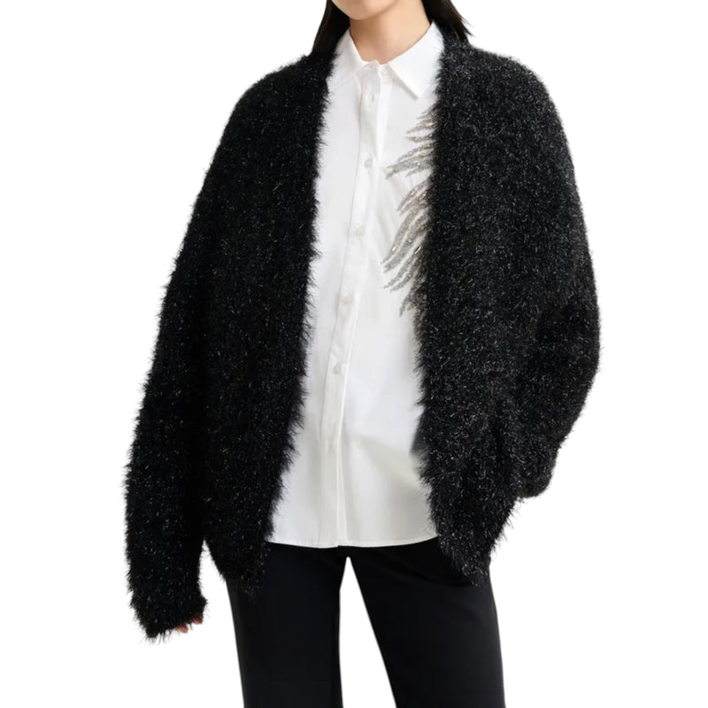 Essentiel Antwerp Textured Cardigan With Metallic Finish - Black