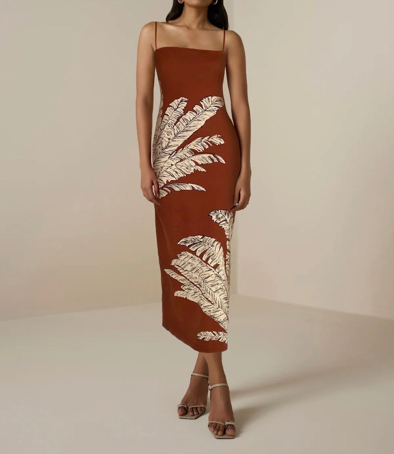 Hemant & Nandita Palm Strappy Midi Dress - Terracotta