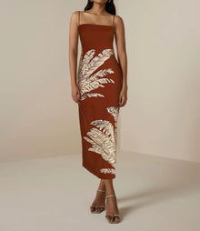 Hemant & Nandita Palm Strappy Midi Dress - Terracotta