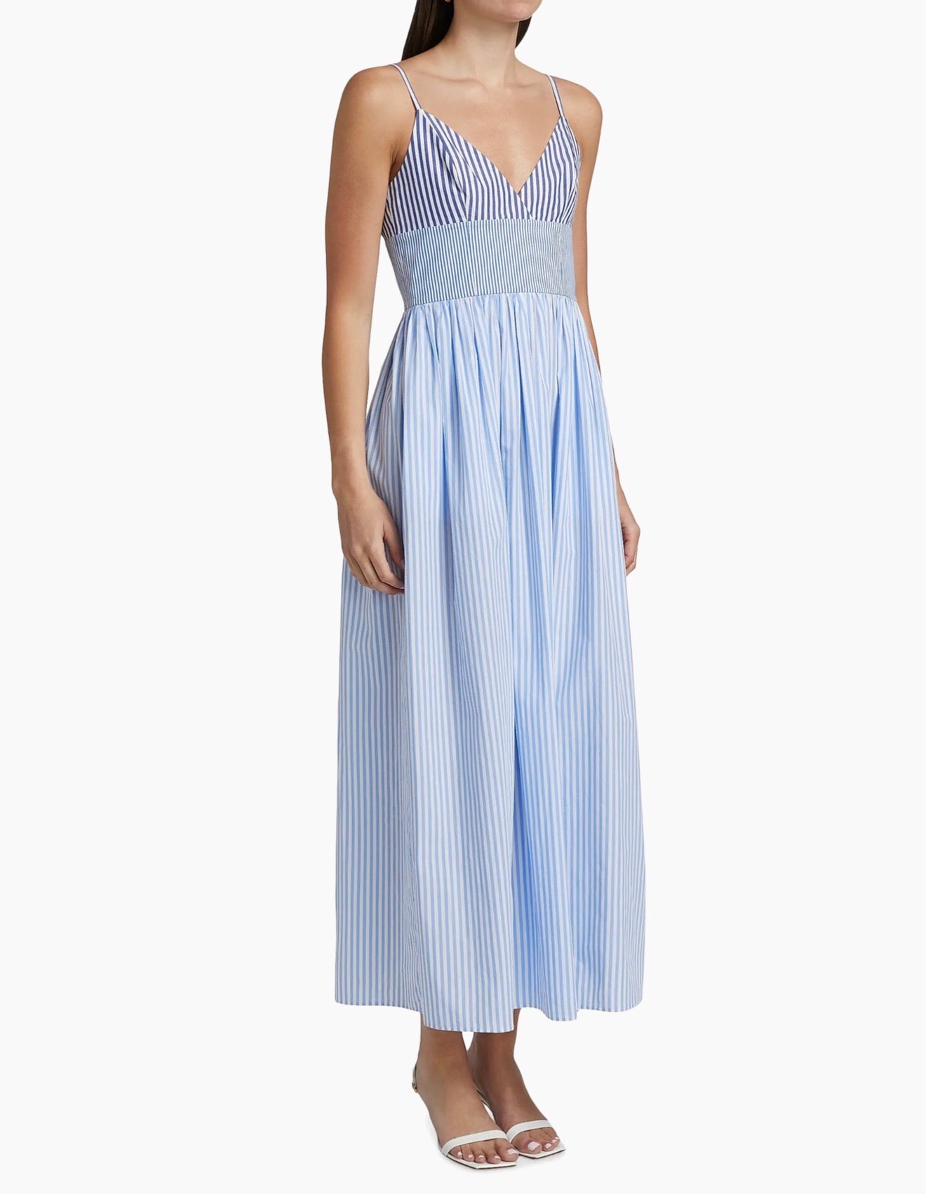 Naadam Striped Cotton Poplin A-Line Midi Dress - Blue Combo