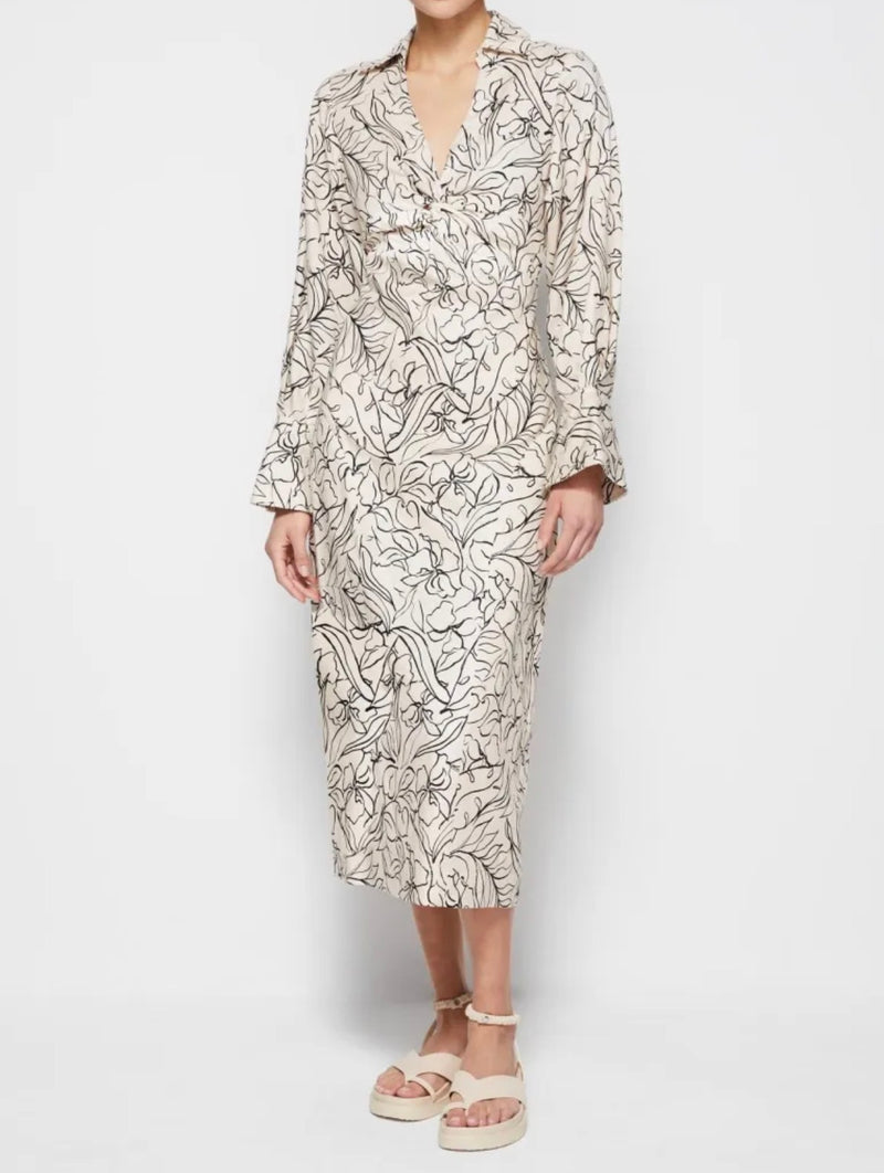 Jonathan Simkhai Lee Multicolor Print Long Sleeve Midi Dress