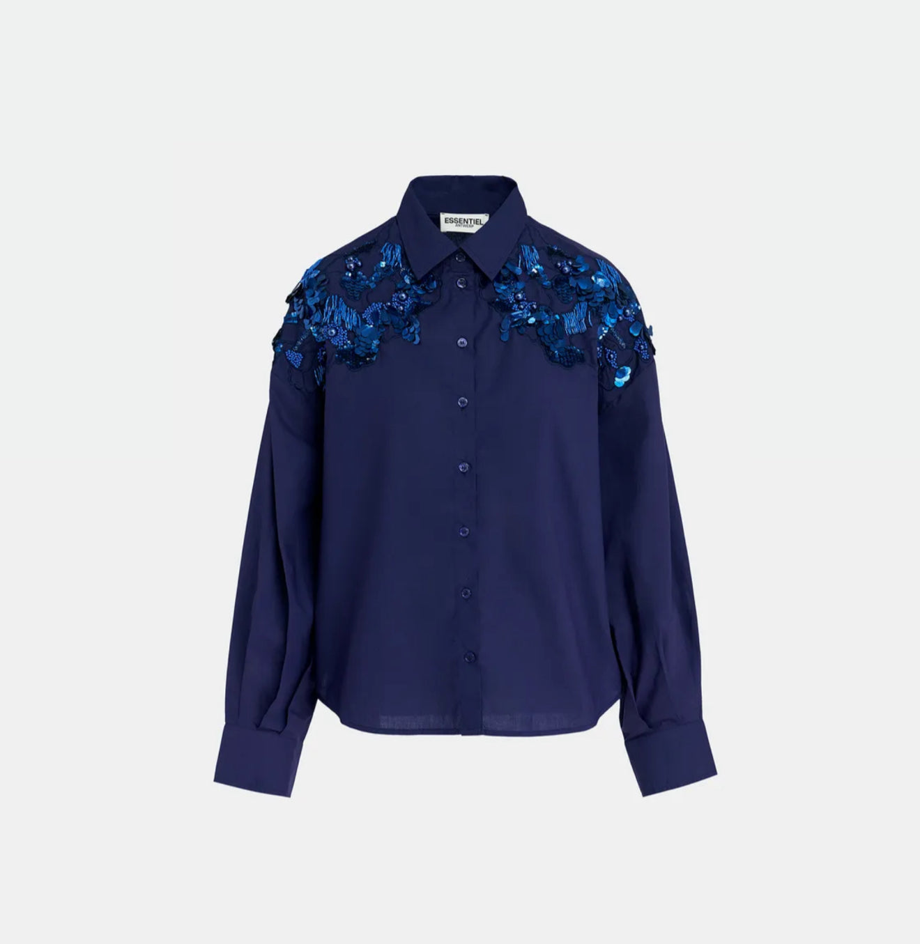 Essentiel Antwerp Gdog Sequin & Beaded Embroideries Shirt 
- Navy