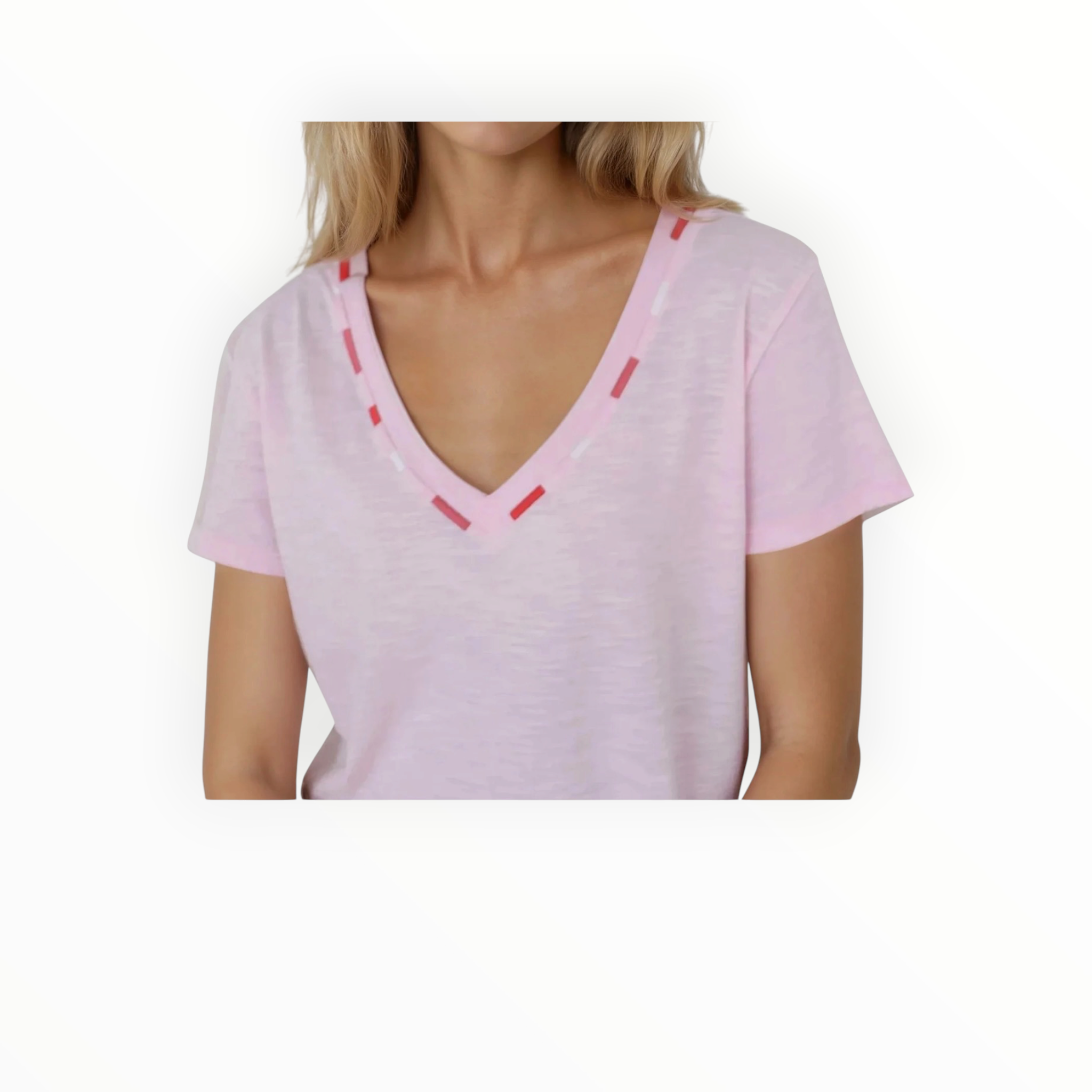 CHRLDR Embroidered Ava V-Neck Tee - Candy Pink