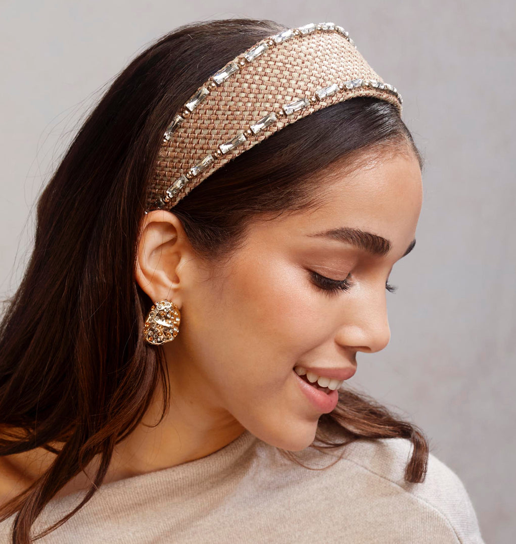 Lele Sadoughi Natural Brigitte Raffia Crystal Trim Headband
