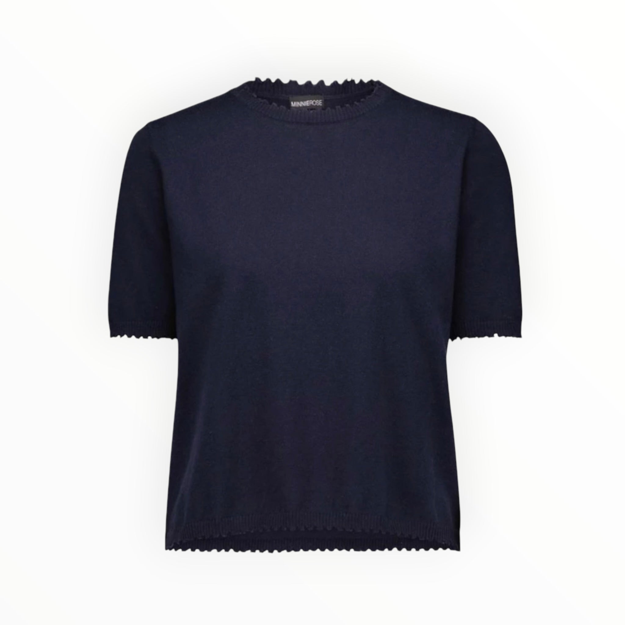Minnie Rose Cotton Cashmere Boxy Frayed Tee - Navy