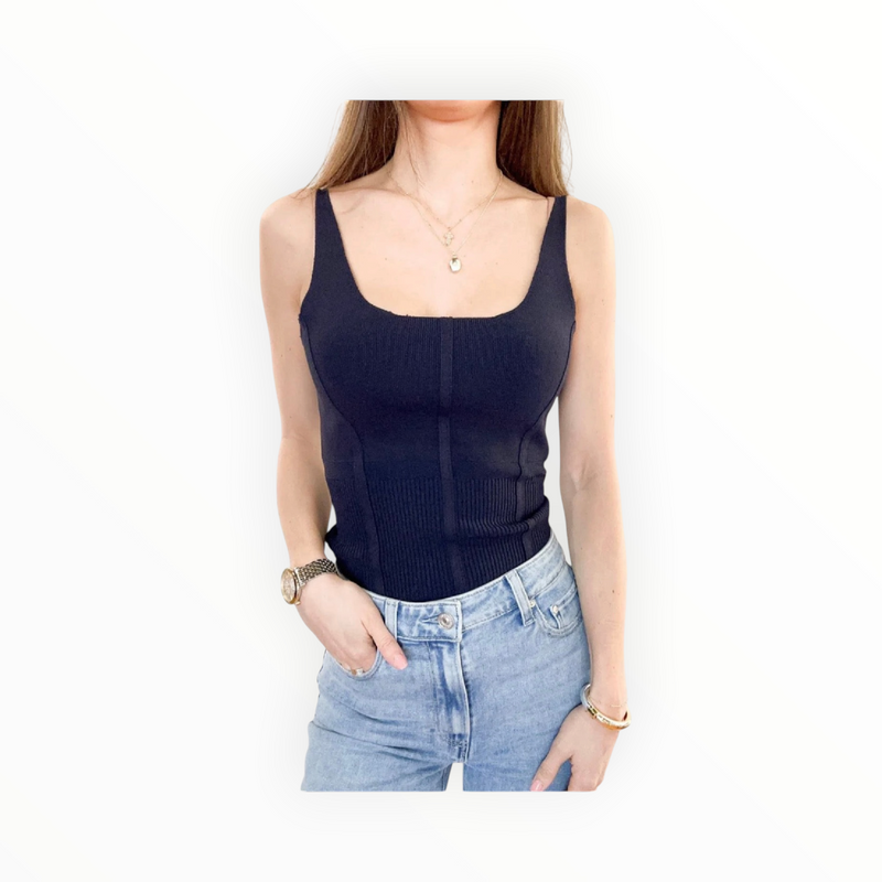 Autumn Cashmere Top W/Corset Detail - Black
